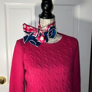 TALBOTS cable knit crew sweater medium with pretty floral scarf PRETTY!